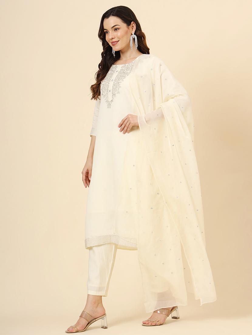 women embroidered three quarter sleeve suit set - 21597716 - Standard Image - 4