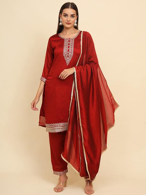 women embroidered three quarter sleeve suit set - 21597729 - Very Small Image - 1