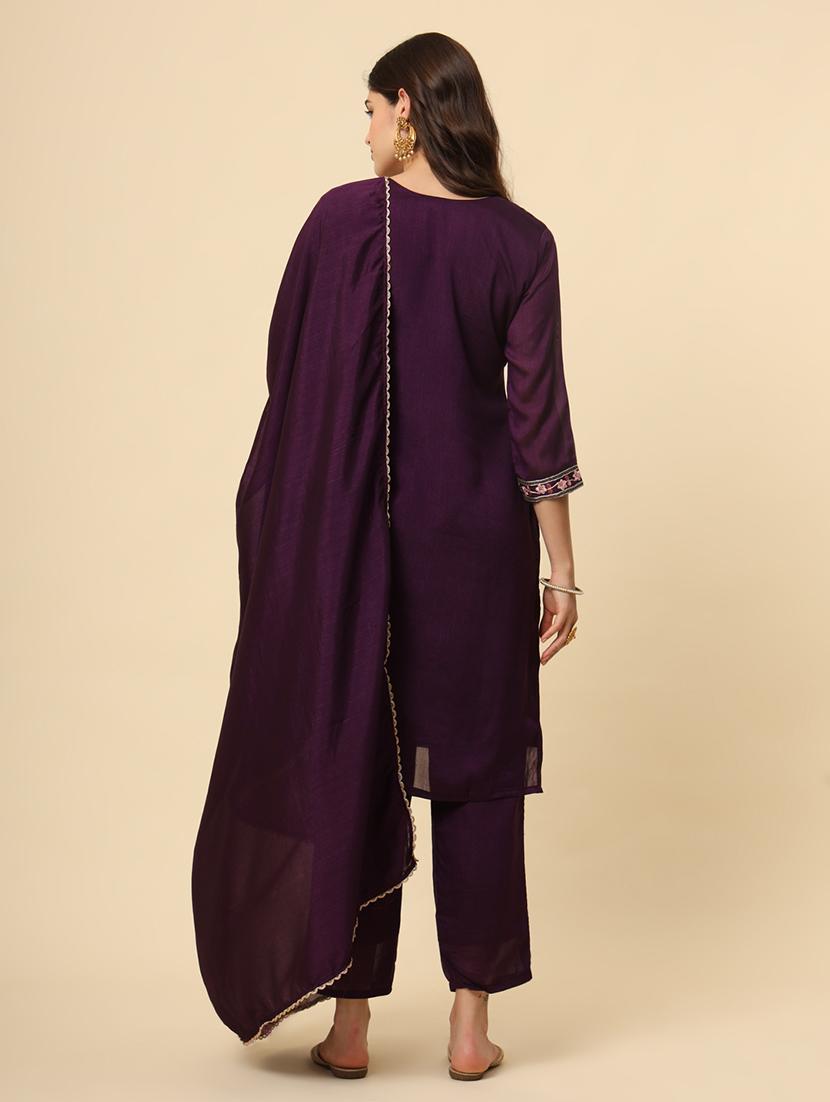women embroidered three quarter sleeve suit set - 21597757 - Zoom Image - 4