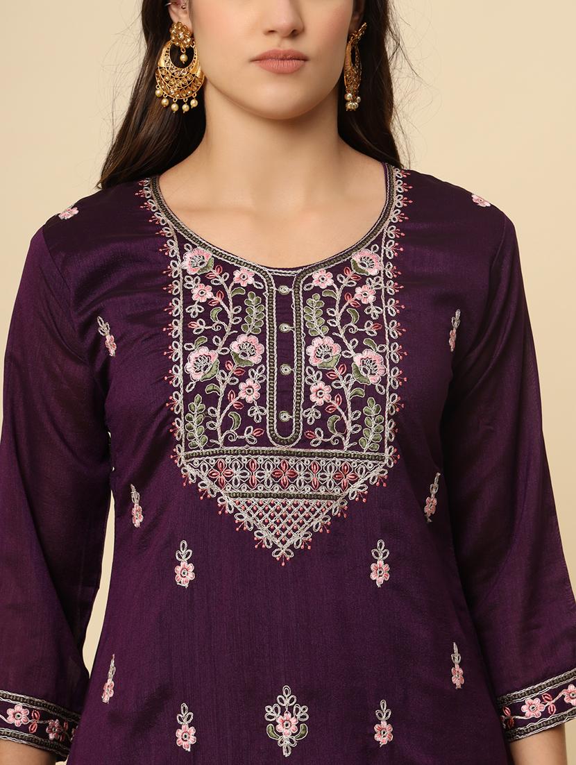 women embroidered three quarter sleeve suit set - 21597757 - Standard Image - 5