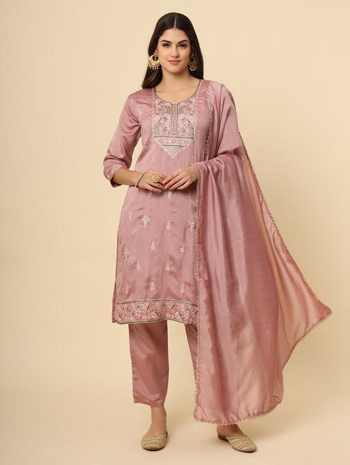 women embroidered three quarter sleeve suit set - 21597761 - Very Small Image - 1