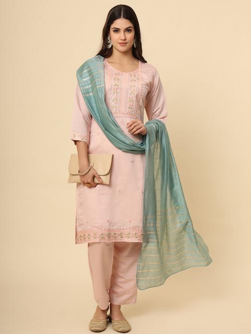 women embroidered three quarter sleeve suit set - 21597764 - Very Small Image - 1