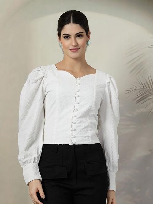 women self design puff sleeves top - 21597830 - Very Small Image - 1