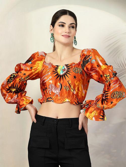 women orange floral printed regular top - 21597834 - Very Small Image - 1