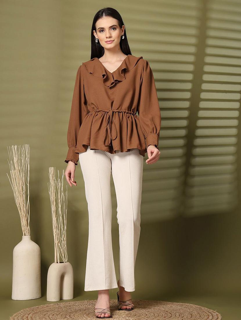 women brown solid regular top - 21597853 - Standard Image - 4