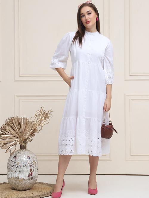 women white schiffli tiered dress - 21597880 - Very Small Image - 1