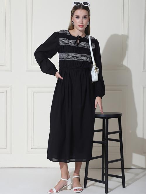 women black embroidered fit & flare dress - 21597884 - Very Small Image - 1