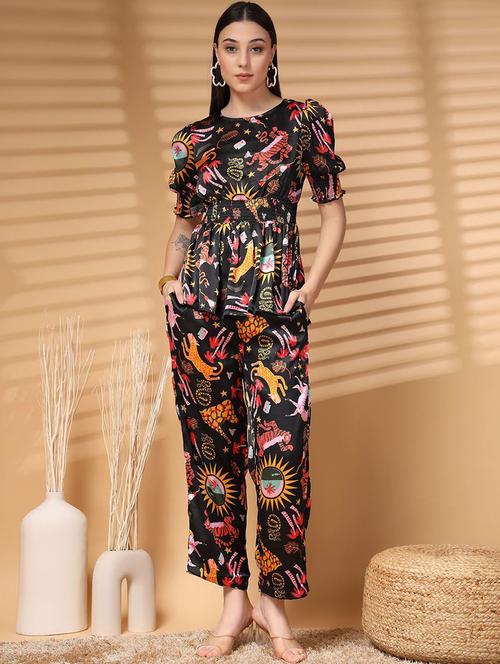 women black printed top and trouser co-ord set - 21597937 - Very Small Image - 1