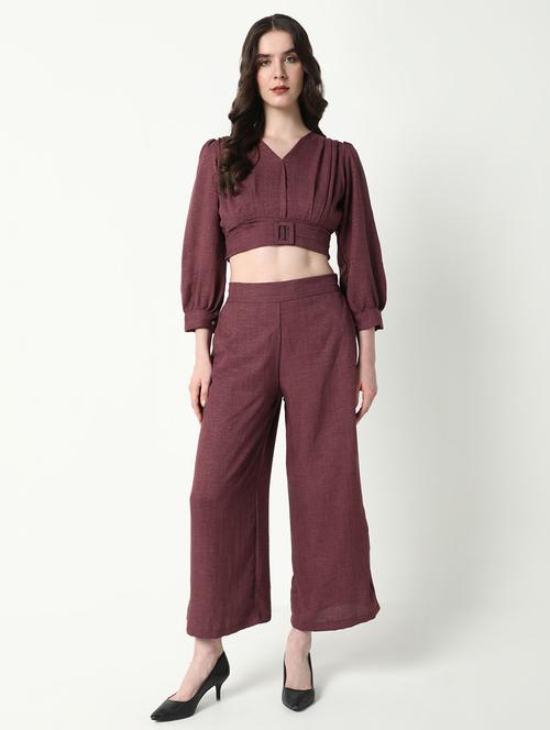 women purple solid top and trouser co-ord set - 21597972 - Very Small Image - 1