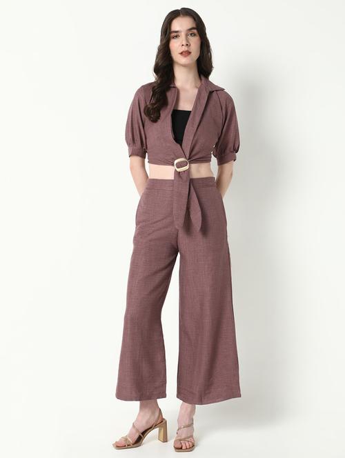 women solid top and trouser with tube top set - 21597979 - Very Small Image - 1