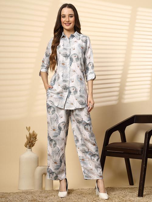 women floral printed collared shirt & trouser co-ord set - 21597992 - Very Small Image - 1