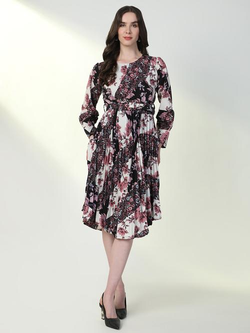women floral print cuffed sleeve asymmetric dress - 21598014 - Very Small Image - 1