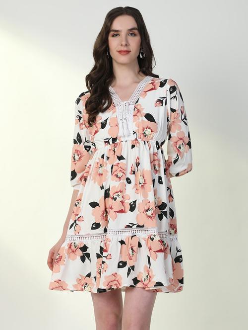 women floral v neck fit & flare dress - 21598025 - Very Small Image - 1