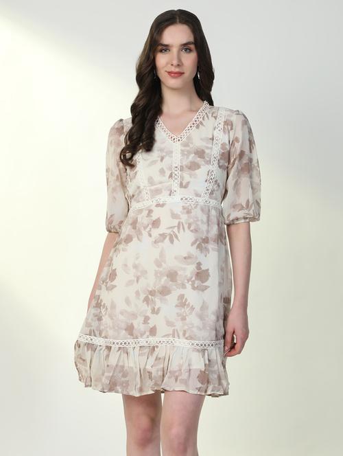 women floral v neck fit & flare dress - 21598028 - Very Small Image - 1