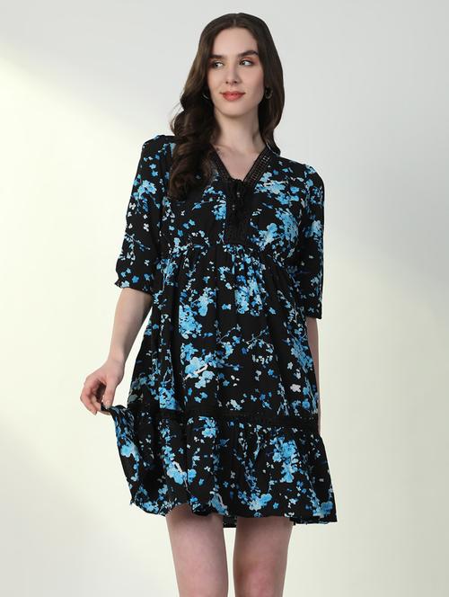 women floral v neck fit & flare dress - 21598031 - Very Small Image - 1