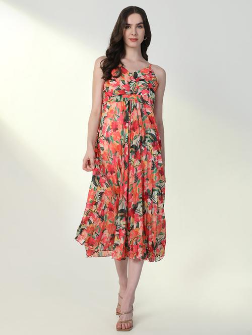 women floral v neck fit & flare dress - 21598041 - Very Small Image - 1