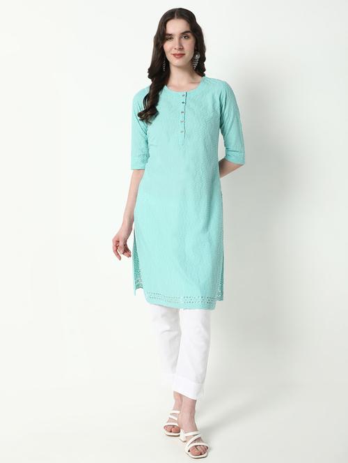 women embroidered round neck straight kurta - 21598072 - Very Small Image - 1