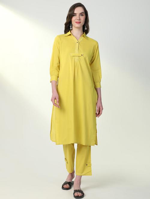women yellow solid kurta pant set - 21598116 - Very Small Image - 1