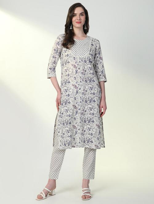 women floral printed round neck kurta pant set - 21598121 - Very Small Image - 1
