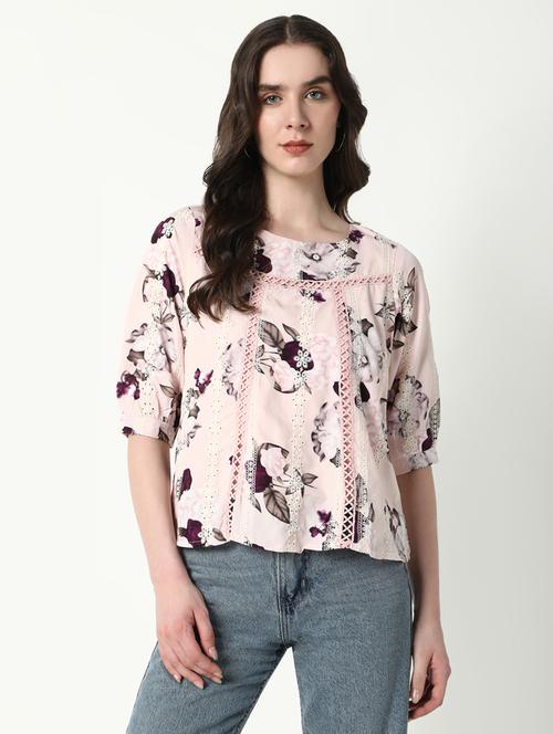 women floral print mock neck a-line top - 21598198 - Very Small Image - 1