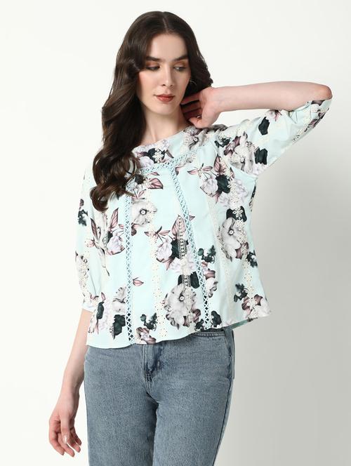 women floral print round neck a-line top - 21598199 - Very Small Image - 1
