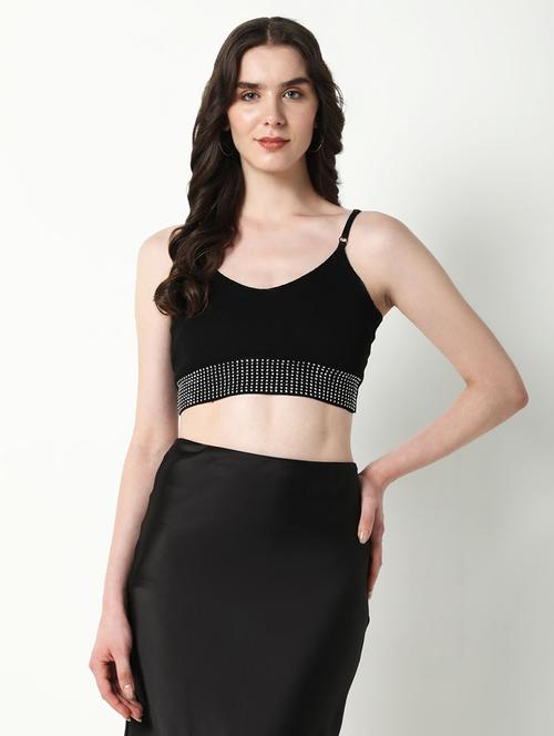 women black shoulder strap crop top - 21598200 - Very Small Image - 1