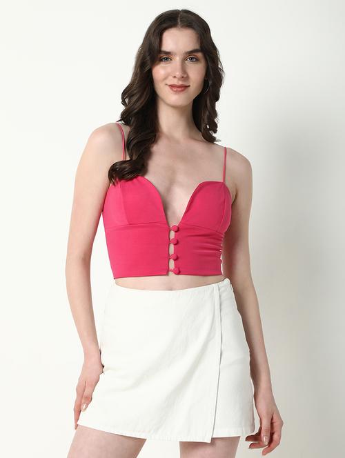 women pink shoulder strap crop top - 21598201 - Very Small Image - 1