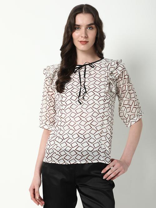 women geometric printed round neck top - 21598207 - Very Small Image - 1