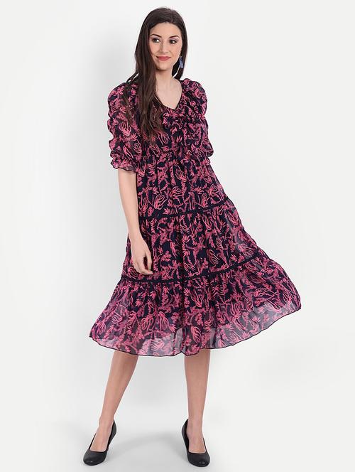 women navy blue printed tiered dress - 21598461 - Very Small Image - 1
