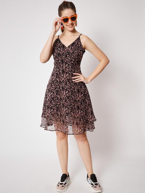 women black floral printed fit & flare dress - 21598491 - Very Small Image - 1