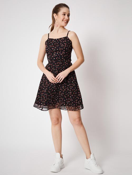 women black floral printed fit & flare dress - 21598494 - Very Small Image - 1