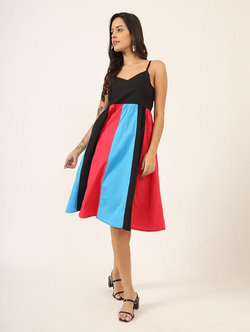 women color block fit & flare dress - 21598500 - Very Small Image - 1