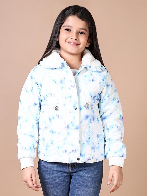 girls printed collared long sleeves quilted jacket - 21599077 - Very Small Image - 1