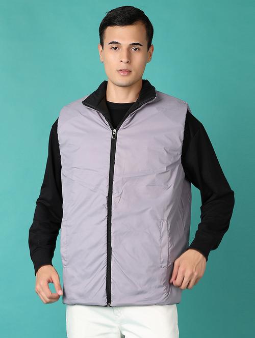 men solid sleeveless reversible bomber jacket - 21599093 - Very Small Image - 1