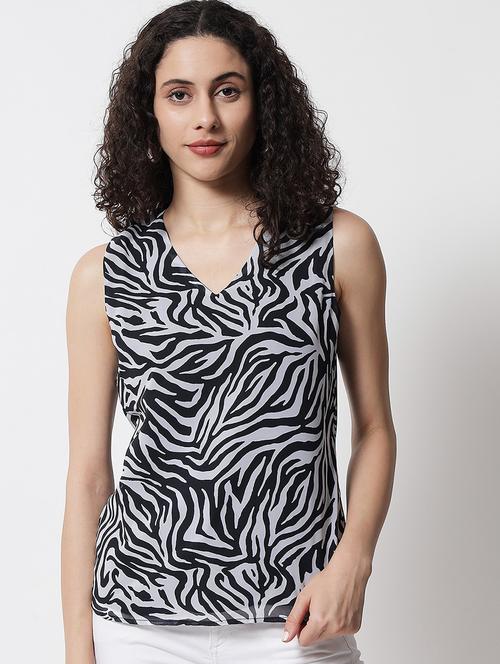 women printed sleeveless v neck top - 21599817 - Very Small Image - 1