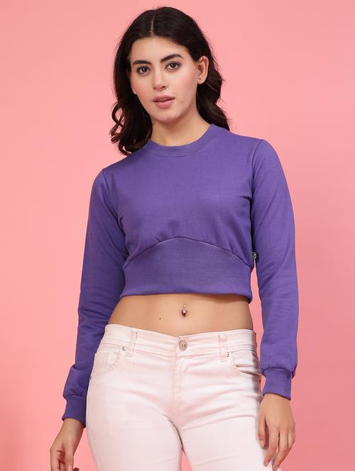 women solid round neck crop sweatshirt - 21600066 - Very Small Image - 1