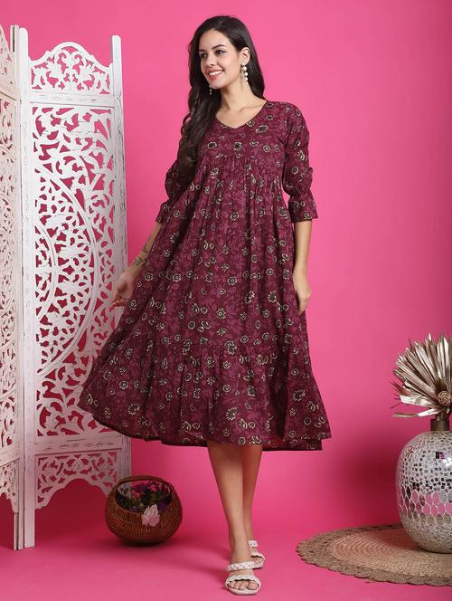 women red floral printed a-line dress - 21600619 - Very Small Image - 1