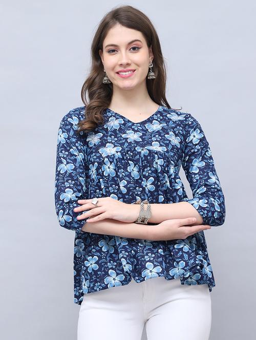 women printed three quarter sleeves flared top - 21600639 - Very Small Image - 1