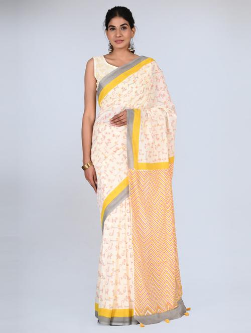 women cream self design handloom saree - 21600859 - Very Small Image - 1
