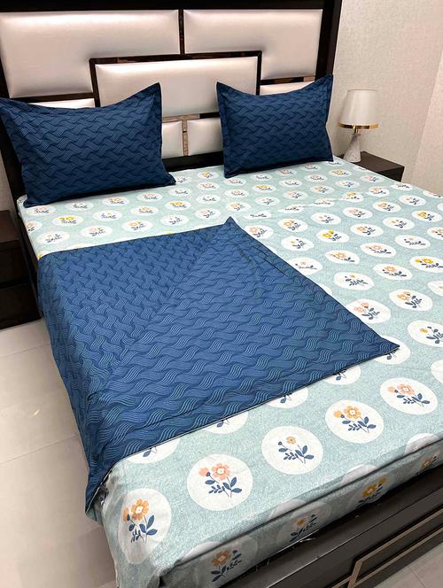 printed tc fitted king-sized bedsheet with 2 pillow covers - 21601454 - Very Small Image - 1