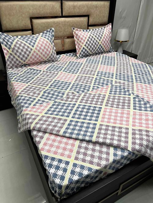 printed tc fitted king-sized bedsheet with 2 pillow covers - 21601534 - Very Small Image - 1