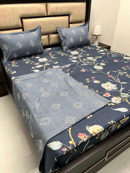 printed tc fitted king-sized bedsheet with 2 pillow covers - 21601551 - Very Small Image - 1