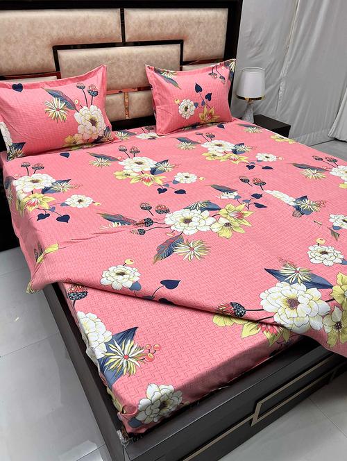 printed tc fitted king-sized bedsheet with 2 pillow covers - 21601640 - Very Small Image - 1
