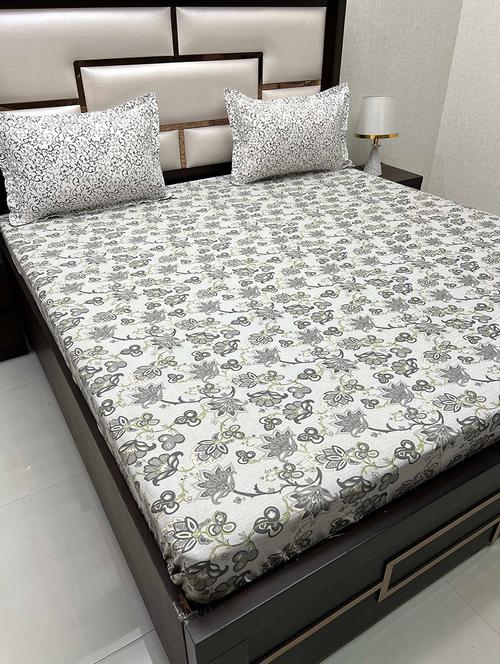 printed tc fitted king-sized bedsheet with elastic and 2 pillow covers - 21601668 - Very Small Image - 1