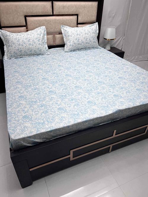 printed tc fitted king-sized bedsheet with elastic and 2 pillow covers - 21601737 - Very Small Image - 1