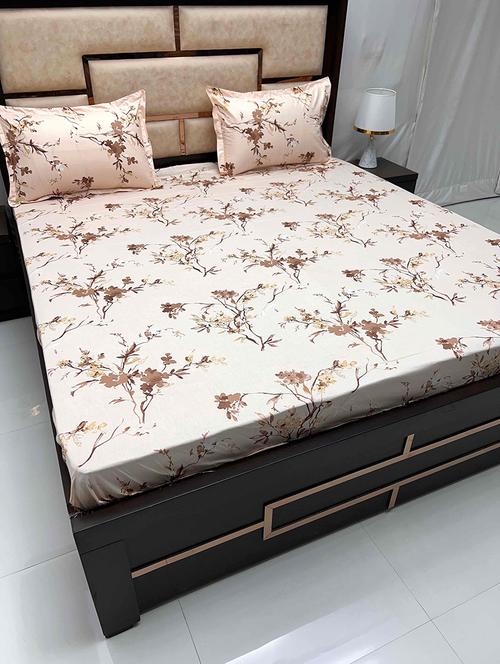 printed tc fitted king-sized bedsheet with elastic and 2 pillow covers - 21601739 - Very Small Image - 1