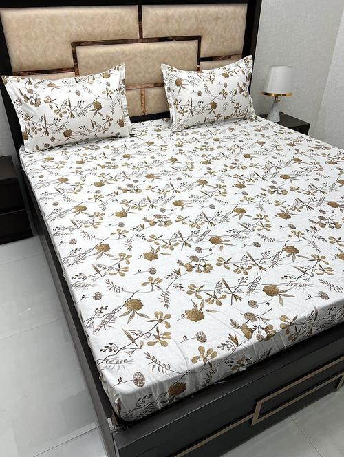 printed tc fitted king-sized bedsheet with elastic and 2 pillow covers - 21601894 - Very Small Image - 1