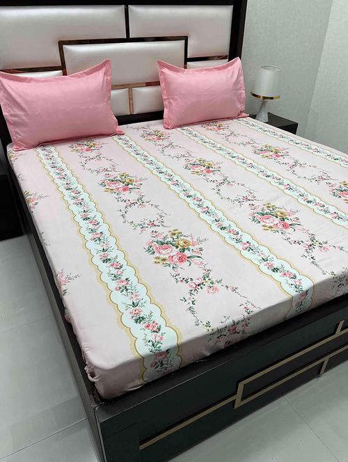 printed tc fitted king-sized bedsheet with elastic and 2 pillow covers - 21601910 - Very Small Image - 1