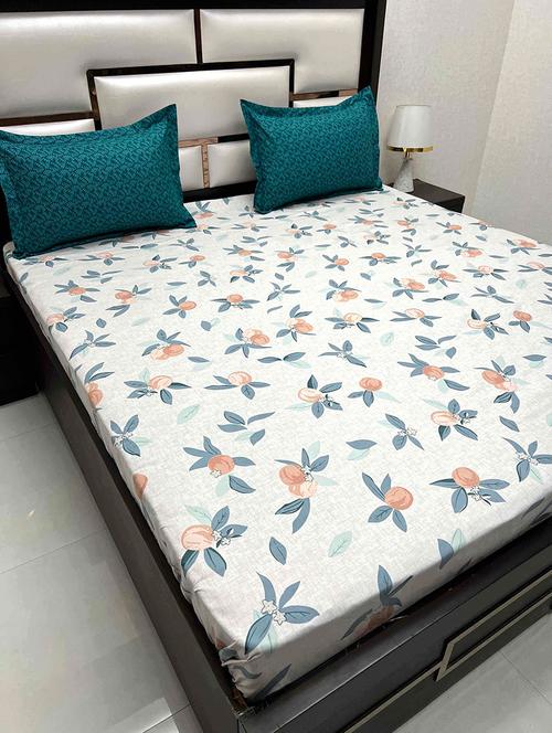 printed tc fitted king-sized bedsheet with elastic and 2 pillow covers - 21601963 - Very Small Image - 1