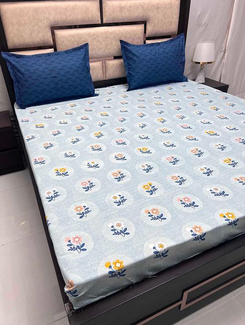 printed tc fitted king-sized bedsheet with elastic and 2 pillow covers - 21602003 - Very Small Image - 1